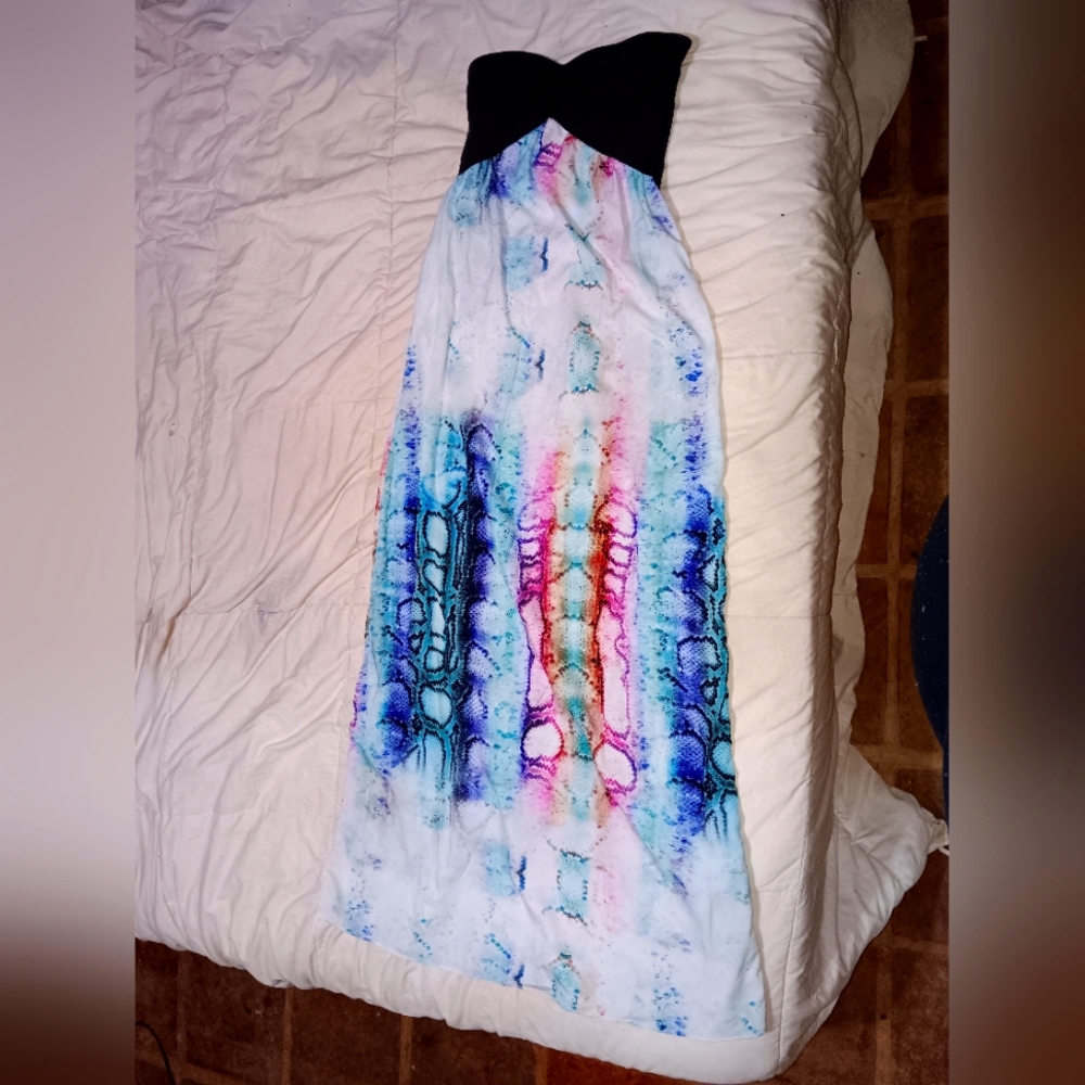 Strapless dress black top and tye dye bottom